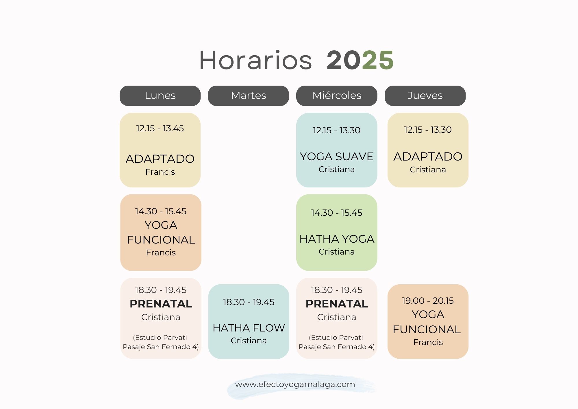 Horarios 2025 Efecto Yoga Málaga